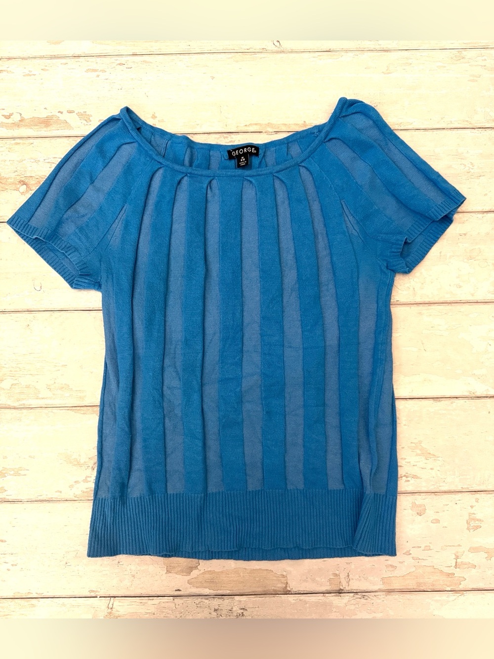 George Size Medium 8-10 Women’s Blue Knit Top Short Sleeves
